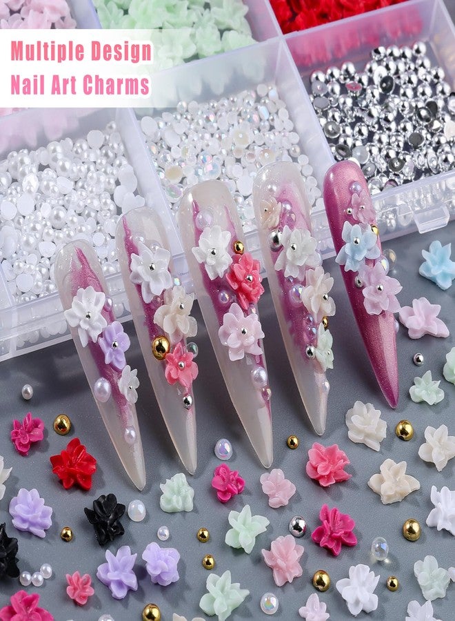 editTime Flower Nail Art Charms, 3D Flowers for Nails Colorful Flower Nail Charms 3D Acrylic Flowers Petals Floral Nail Charms with Bubble Beads and Flatback Pearls for Women Nail Art Design (Flower+Beads) - Image 5